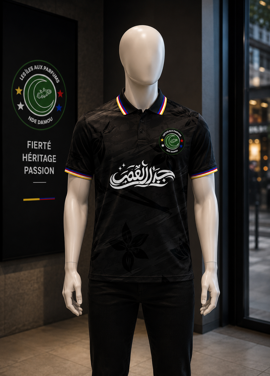 Maillot vert col polo Prestige – HÉRITAGE Les Îles aux Parfums Comores
